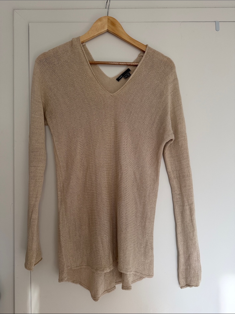 Vince Open-Knit V-Neck Top in Beige